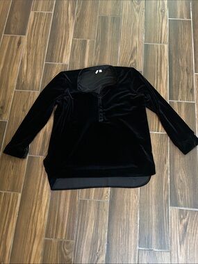 Cato Black Velvet Long Sleeve Tunic with Chiffon Hem
